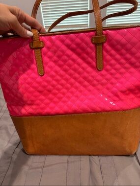 Stylish Quilted Pink and Tan Tote Bag